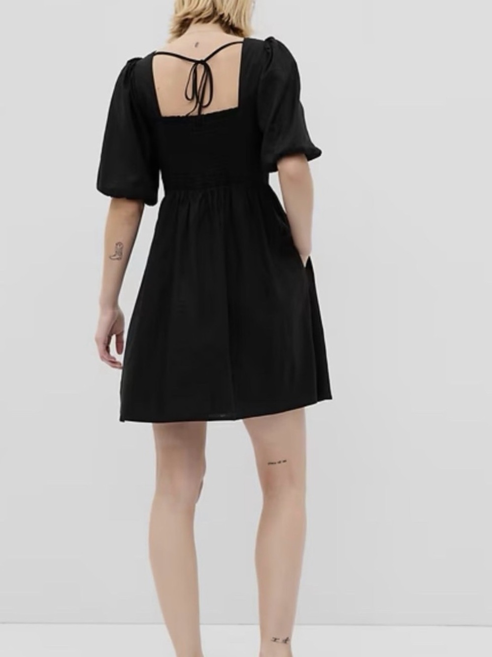 GAP Black Puff-Sleeve Tie-Back Mini Dress XL Tall